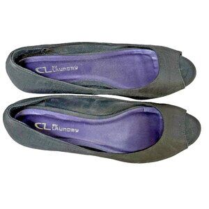 CL by Laundry Womens  Sz 10 10M Heels Shoes Chameleon Black Satan Open Peep Toes